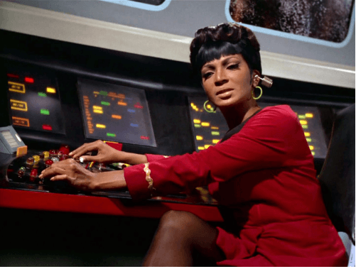 Photograph of Nichelle Nichols as Uhura in the Star Trek Episode "A Piece of the Action," 1968
