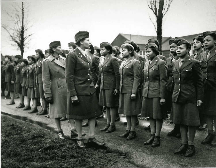 Major Charity E. Adams and Captain Mary Kearney Inspect Members of the 6888th Central Postal Directory Battalion in England, 1945