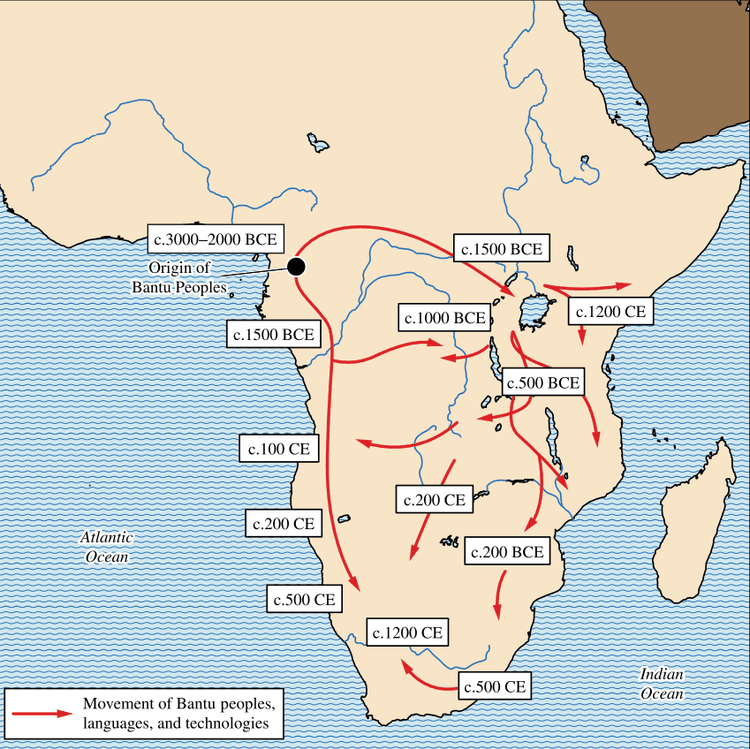 Map Showing the Movement of Bantu Peoples, Languages, and Technologies