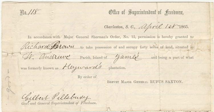 Land Order for Richard Brown, 1865