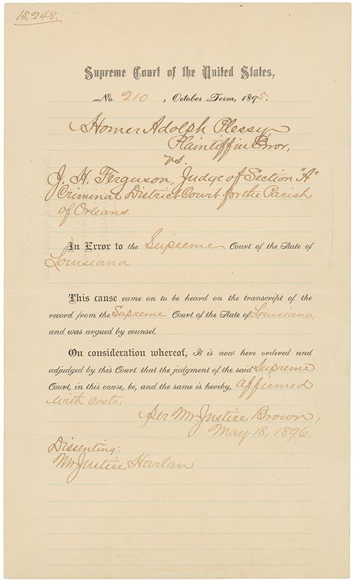 Plessy v. Ferguson Supreme Court ruling, 1896